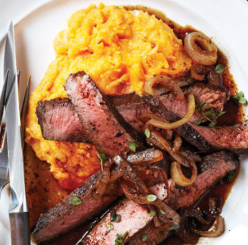 Balsamic-Glazed Sirloin with Rustic Sweet Potato Mash